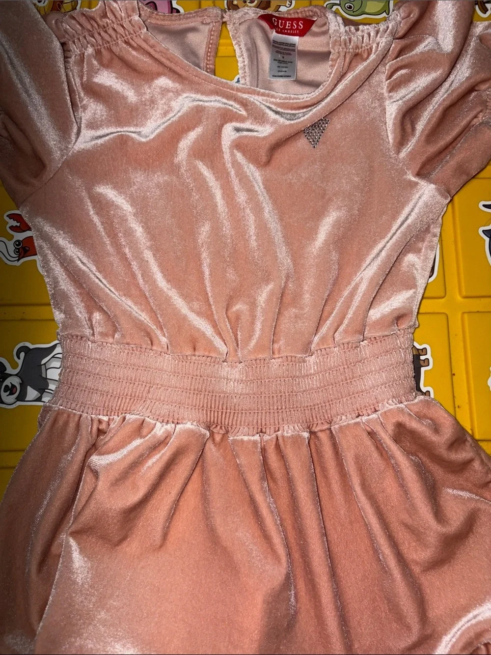 GUESS Pink Velvet Smocked Waist Party Dress